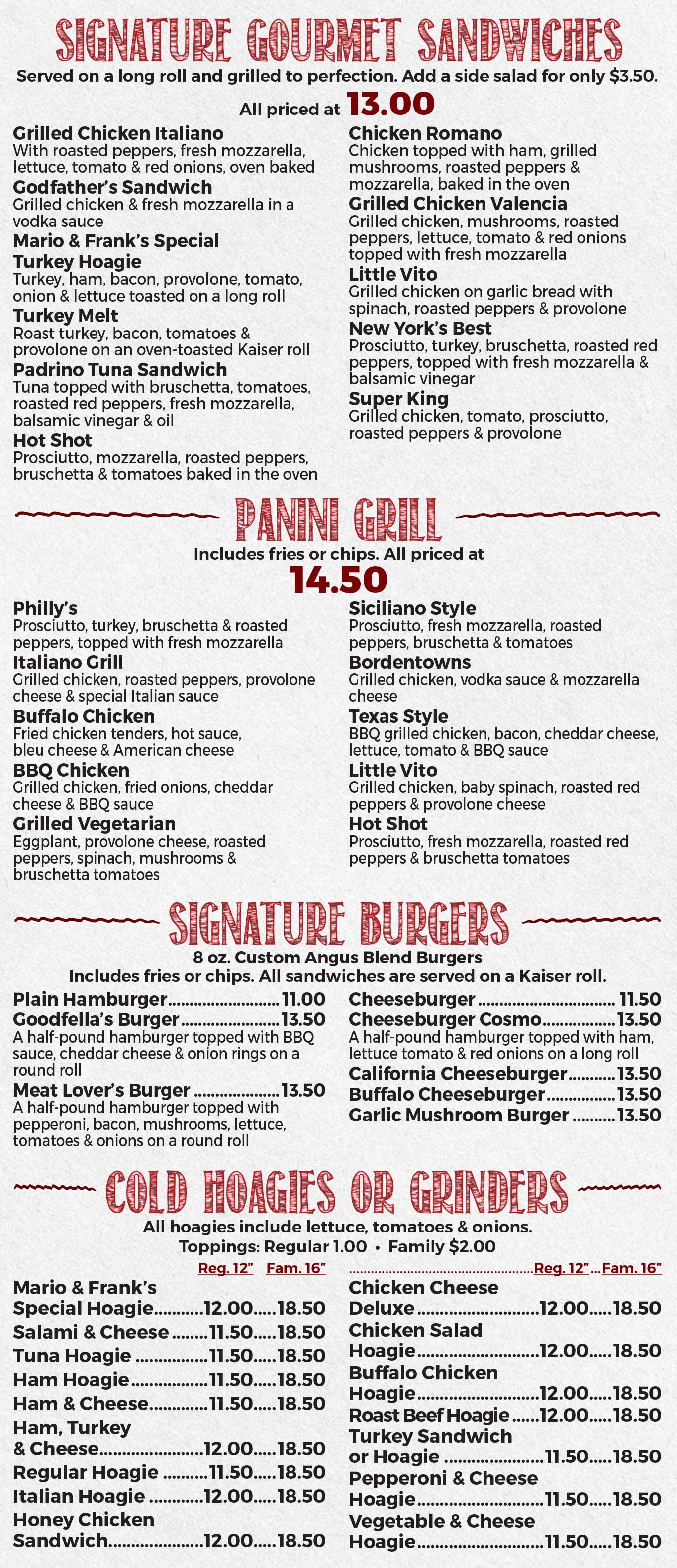 Sandwiches - Panini - Burgers & Hoagie