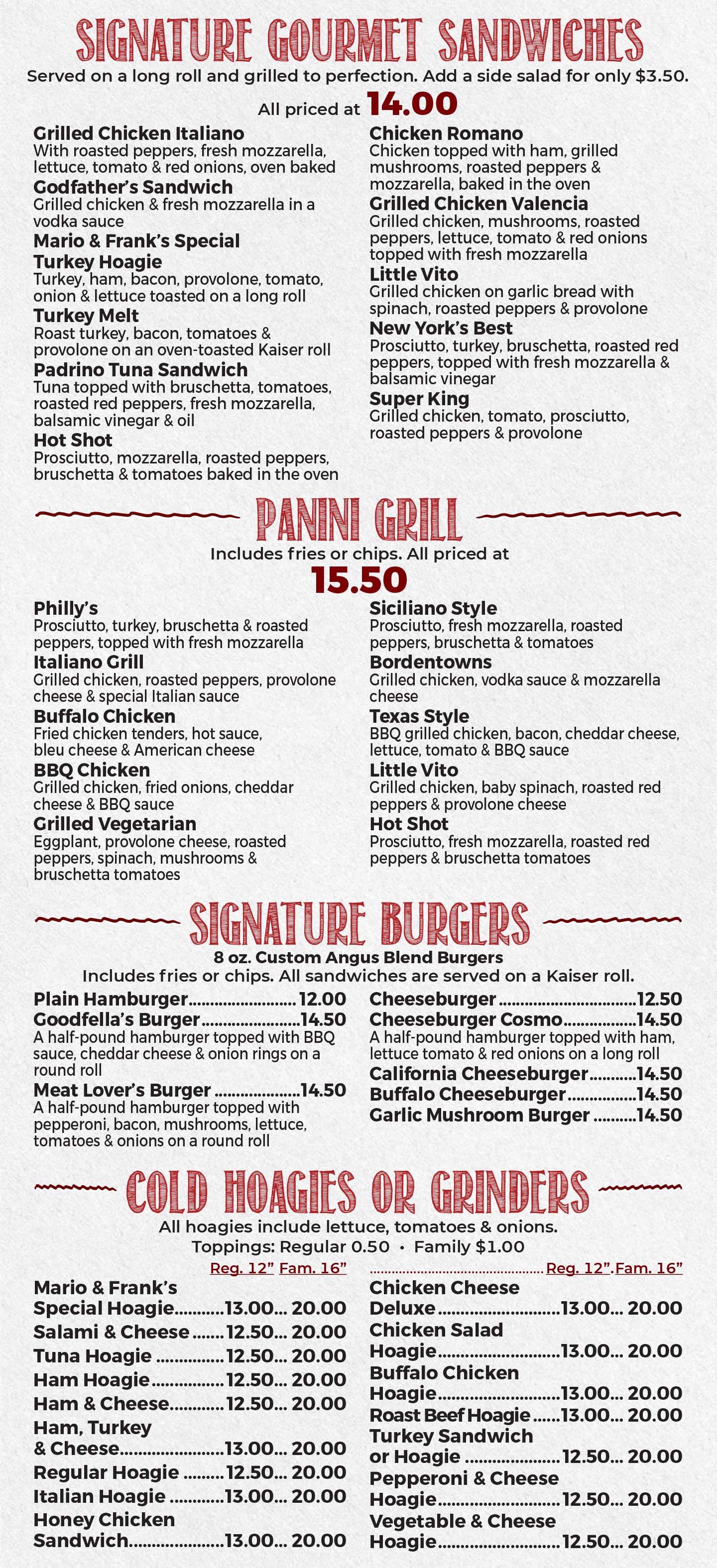 Sandwiches - Panini - Burgers & Hoagie